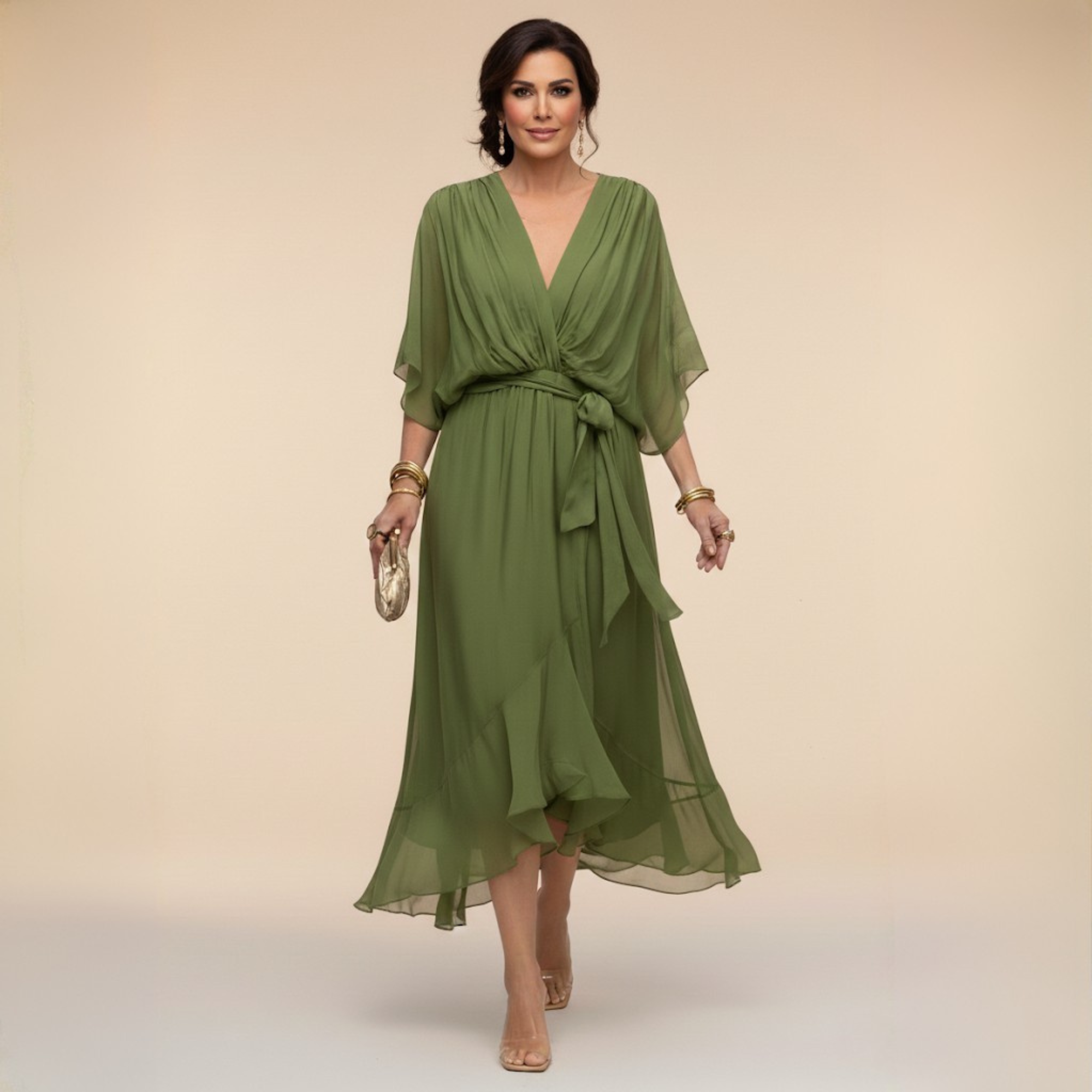 La Scintilla | Abito in chiffon con scollatura a V