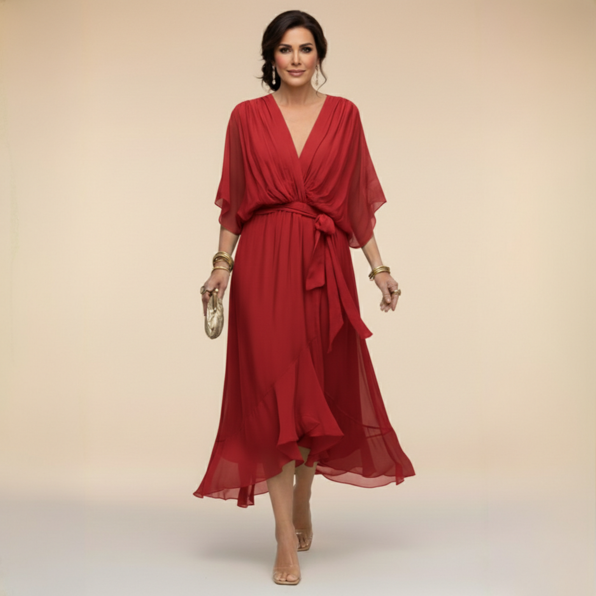 La Scintilla | Abito in chiffon con scollatura a V