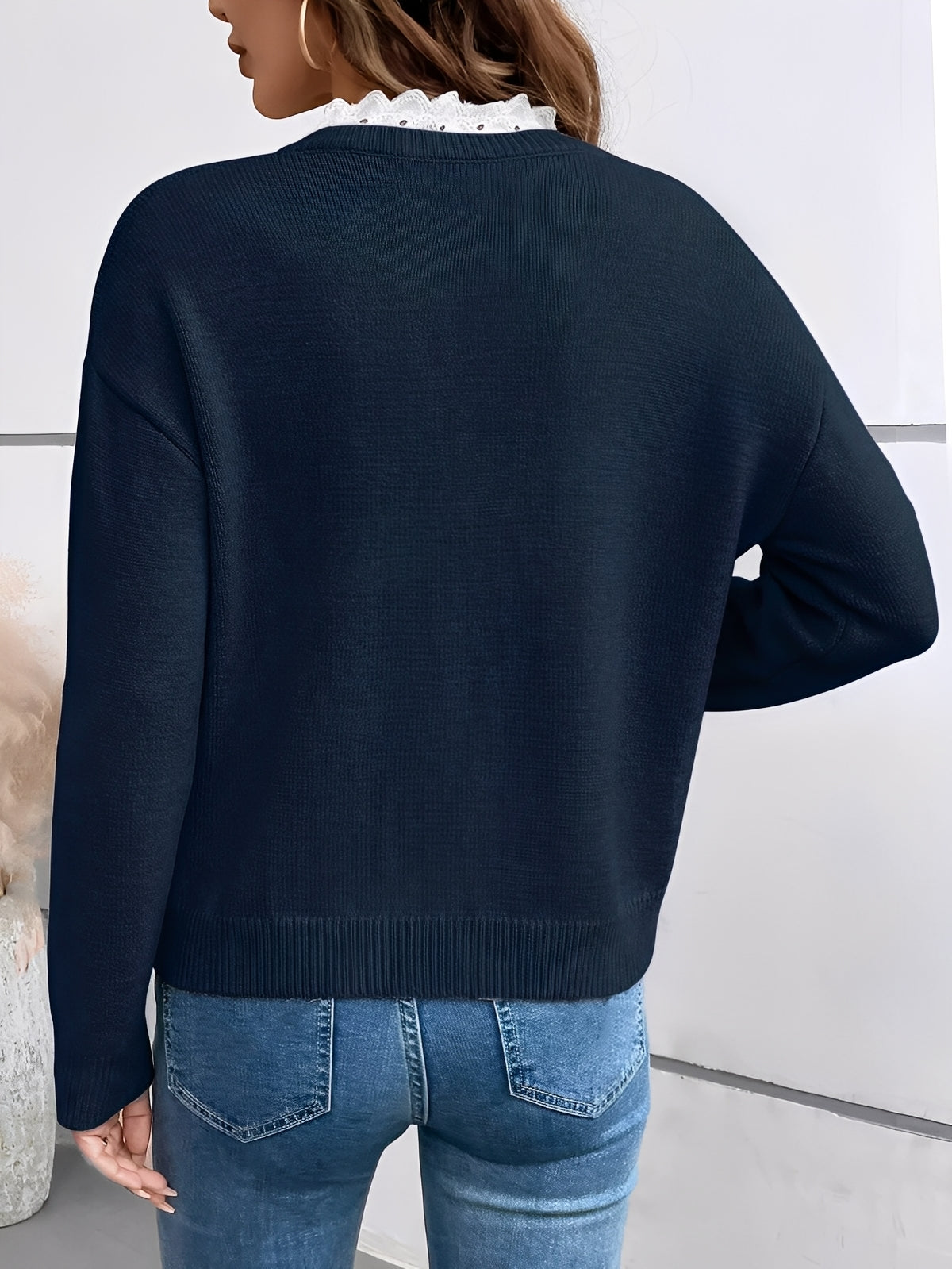 Serena | Maglione con collo in pizzo dall'effetto cashmere