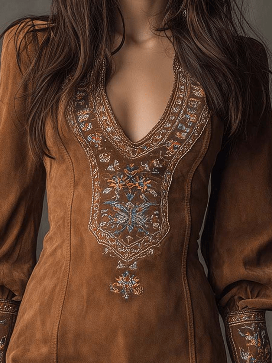 Fiora | Abito mini scamosciato ricamato Viola