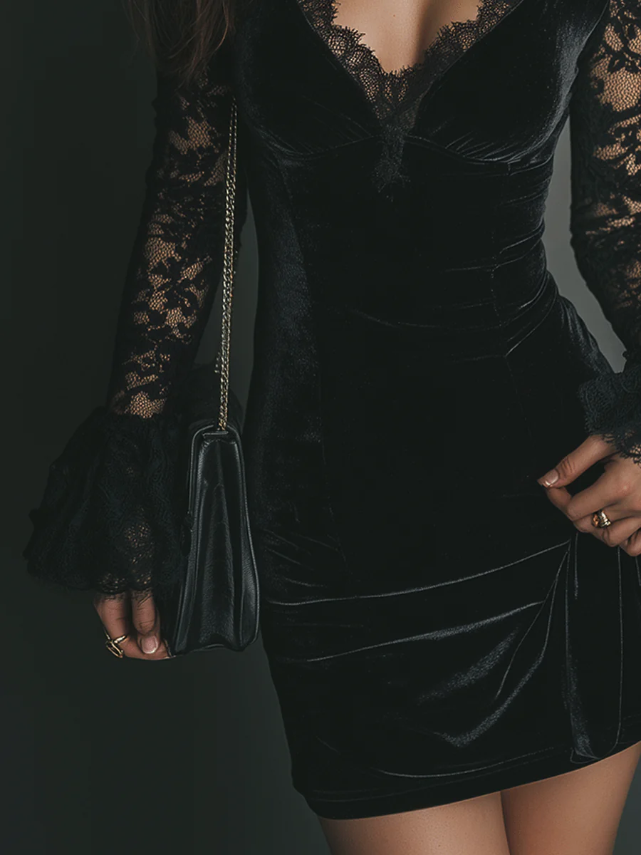 Isabella™ | Abito mini in velluto e pizzo