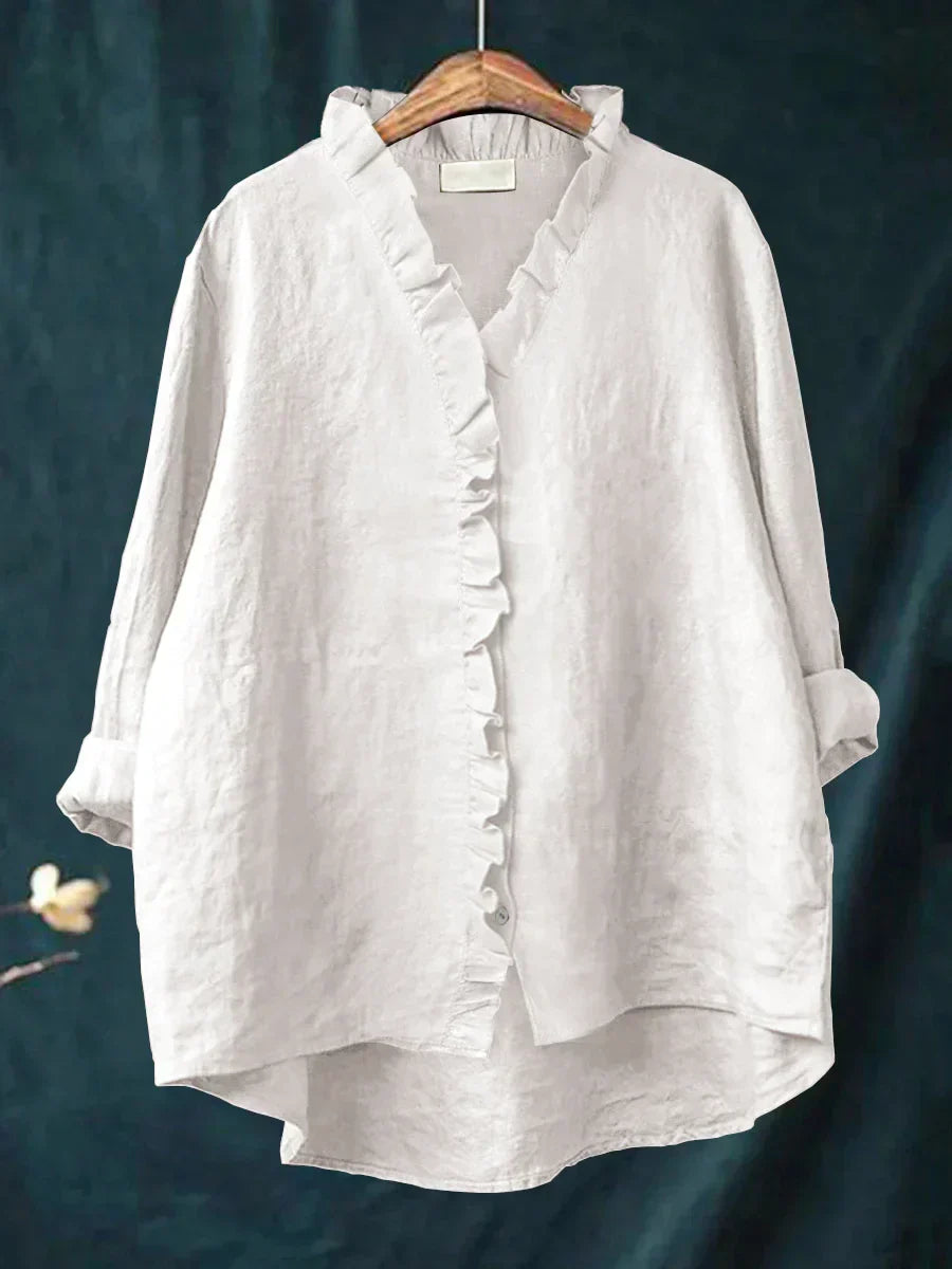 Sanela | Camicia Casual in Cotone e Lino con Volant Elegante