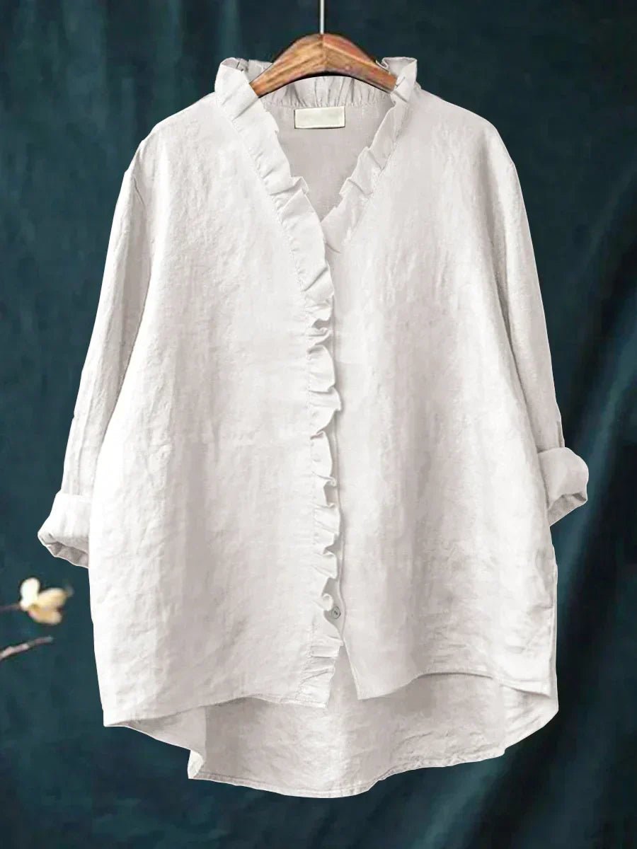 Sanela | Camicia Casual in Cotone e Lino con Volant Elegante