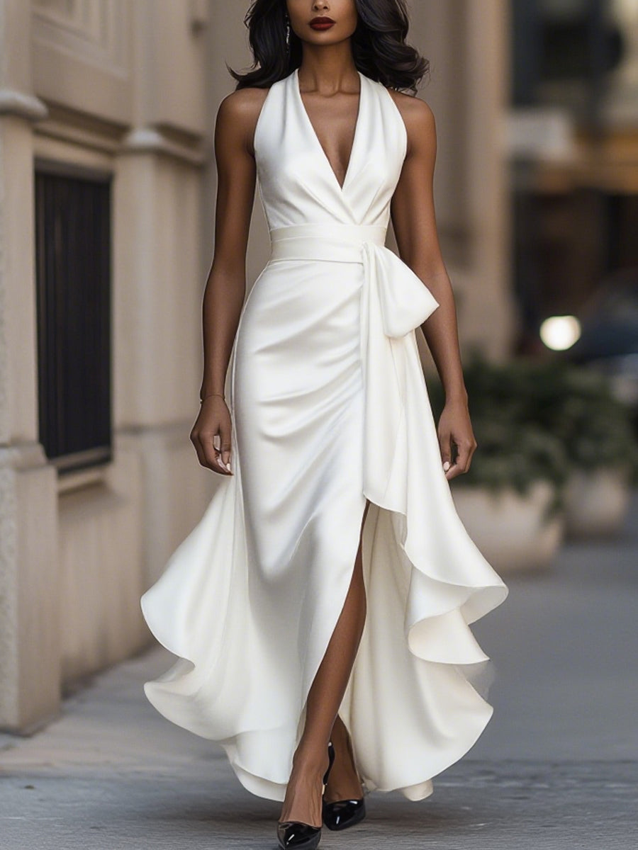 La Scintilla | Abito in Satin Drappeggiato in Vita
