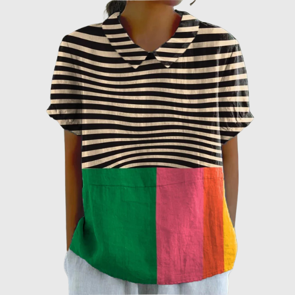 Eva | Camicia a righe vivaci e blocchi di colore
