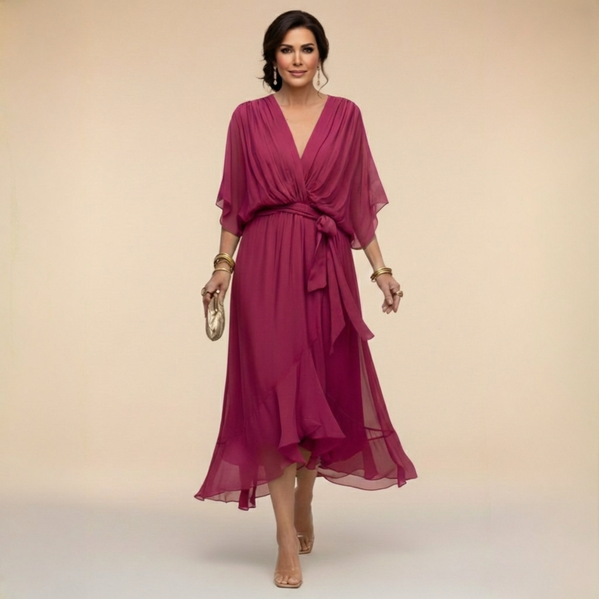 La Scintilla | Abito in chiffon con scollatura a V