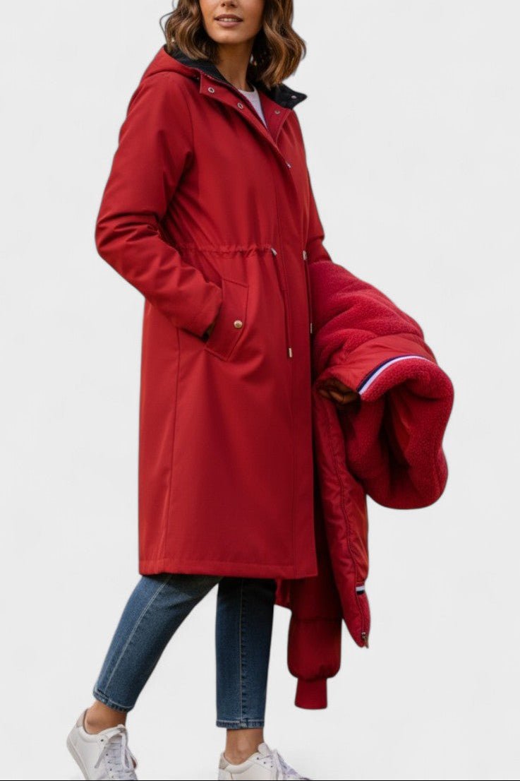 Giada | Cappotto Lungo con Cappuccio e Dettagli Chic